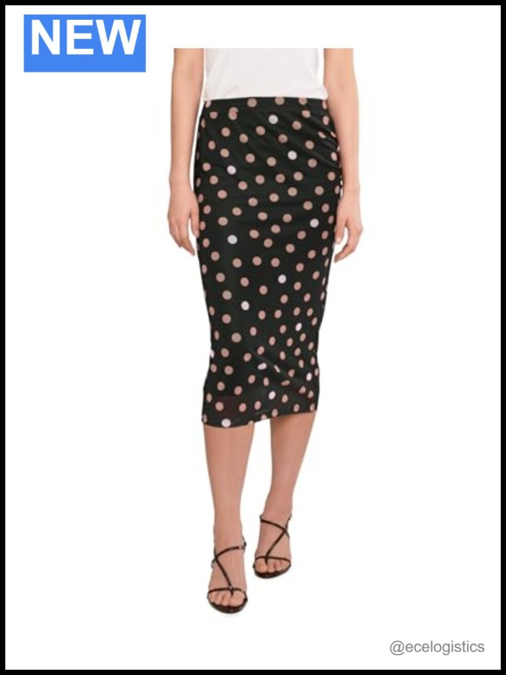Gathered Mesh Midi Skirt Recycled Polyester Fitted Pull On